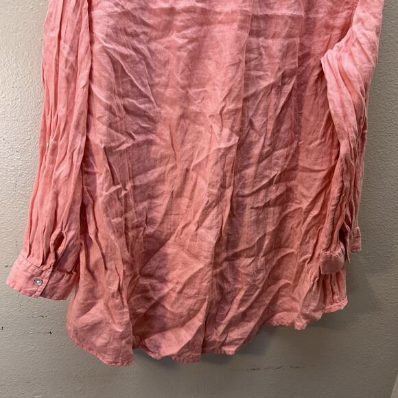 Jones NY Plus Size 2X Pink 100% LINEN Top ROLL TAB SLEEVE Lagenlook Minimalist - Picture 7 of 8